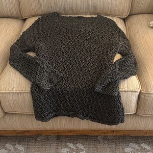 Eileen Fisher Black Open-Knit Sweater